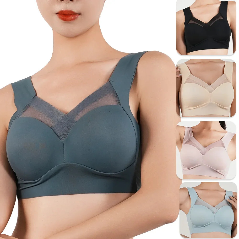 Women Push Up Bra Sexy Bras Sports Brassiere Lace Splicing Pespective Bralette V Neck Intimates Lingerie Large Size Fitness Vest 250530
