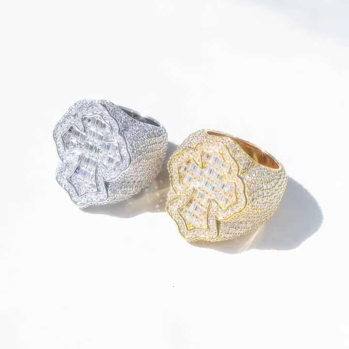 Moissanite Ring Men 925 Sterling Silver Pass Diamond Tester Iced Out Rock Baguette Ring Gold Plated Moissanite Hip Hop Ring