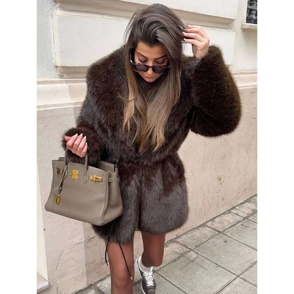 Coats Designer Women ZBZA Women's Warm Thick Faux Fur Coat Vintage Lapel Long Sleeves Hidden Pockets Solid Overcoat Autumn Winter New Jacket Desi