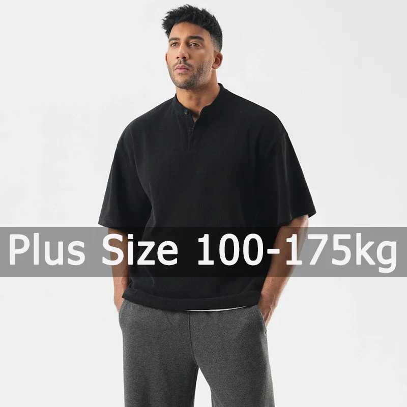 Henley Shirt Men Plus Size T-shirt 6XL 7XL 110-175kg Henley Neck Short Sleeve Polo Shirt Loose Oversized Big Size Men ClothingXJ250605