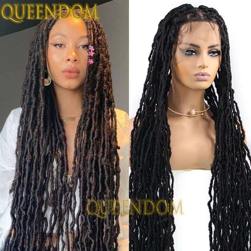 Synthetic Butterfly Locs Braid 40 Inch Distressed Jumbo Passion Twist Plait Braids Full Lace Box Braided Black Women Wig
