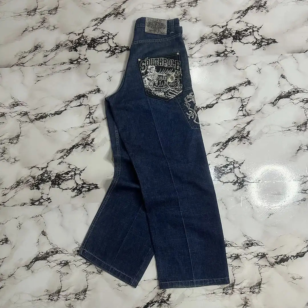 Y2K Trendy Street High Waist Loose Women Jeans Hiphop Goth Casual Wideleg Pants Blue Harajuku Retro Multipocket Straight Pants 250604