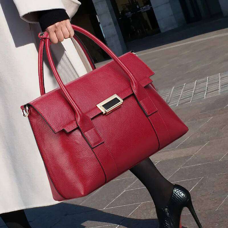 2024 New Genuine Leather Briefcase Women Handbags Large Capacity Ladies Fashion Cowhide Shoulder Messenger Bags Portable 2025/06/05