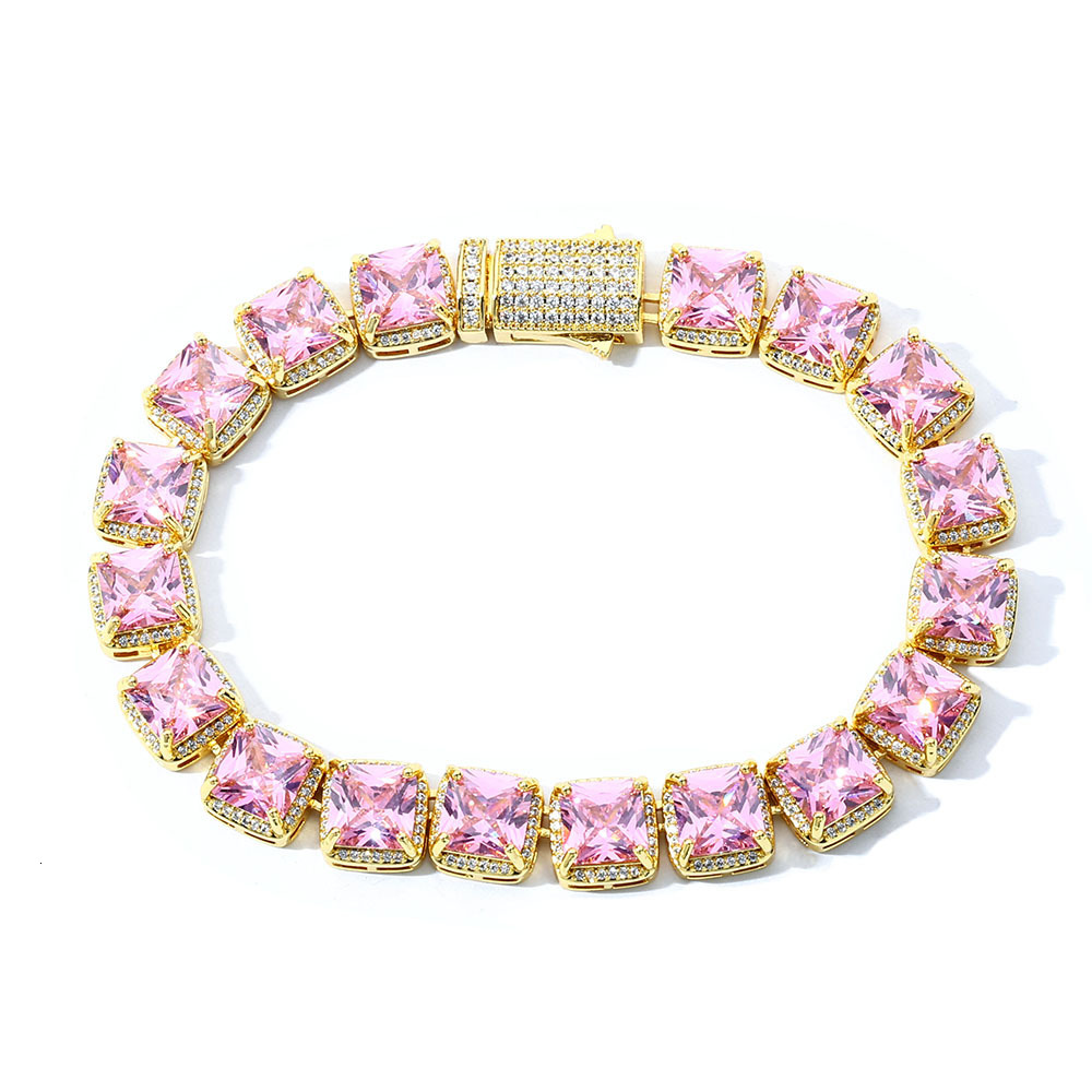 10mm Rock Candy Chain Pink Moissanite Bracelet Hip Hop Jewelry Versatile High-end Mens Bracelet