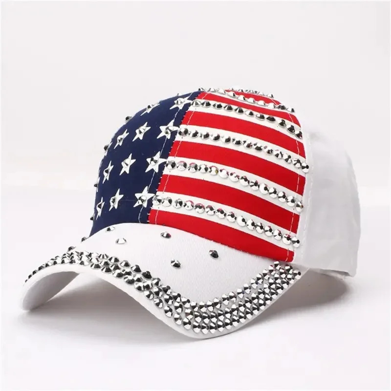 American Flag Baseball Cap Sparkle Studded Flag Deim Hip Hop Hat Outdoor Casual Style Man Unisex Hat For Women Girls 250603
