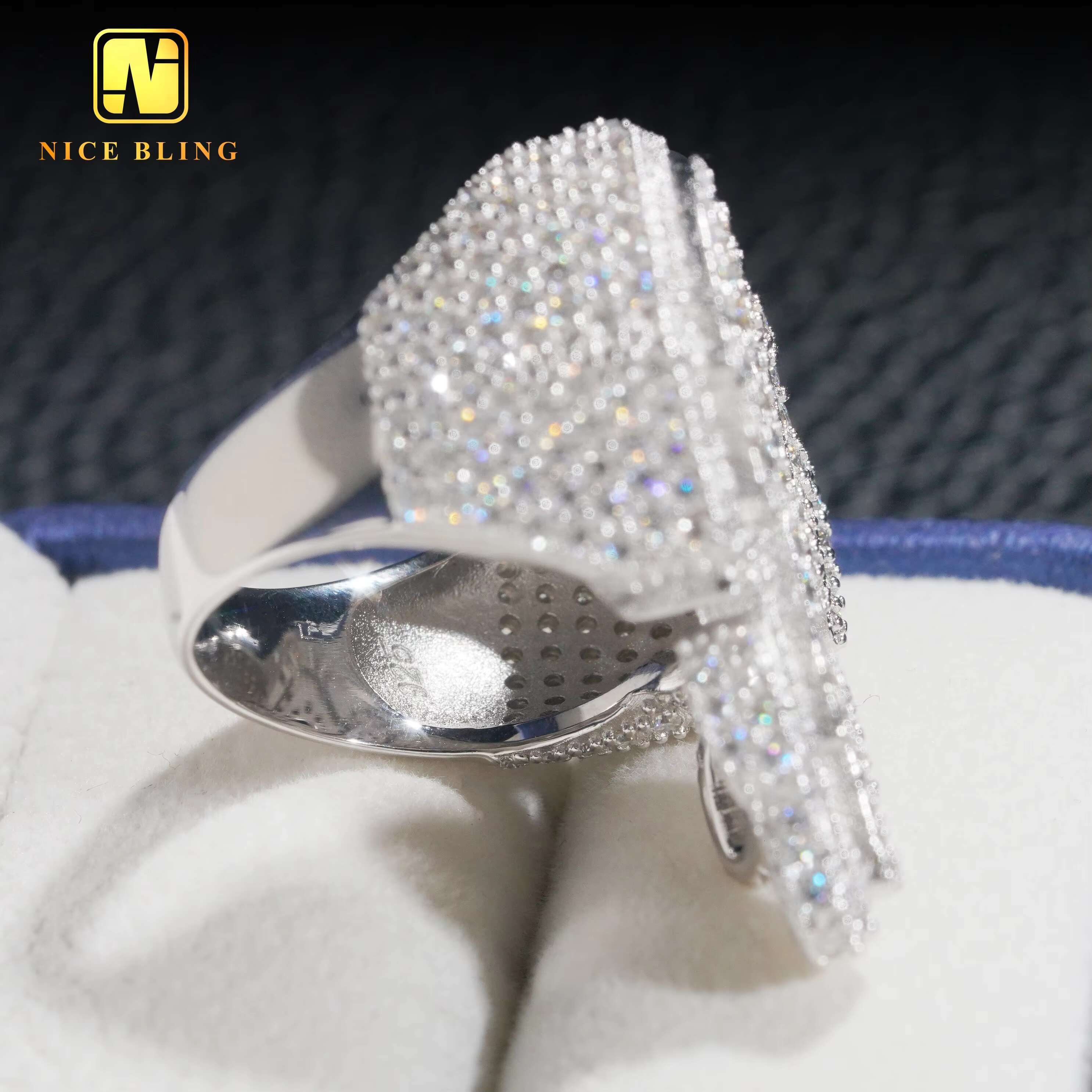 Iced Out Moissanite Diamond Rings Allah Design Fashion Hip Hop Men Engagement Rings 925 Sterling Silver Jewelry
