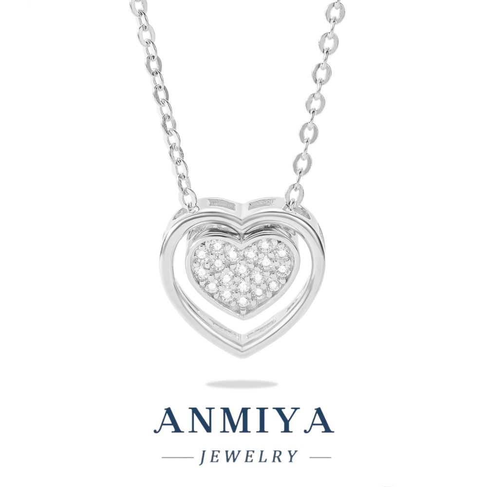Layered Sterling Silver Jewelry Double Heart Necklace with Cutouts Design, 925 Heart Pendant Necklace for Anniversary Gifts