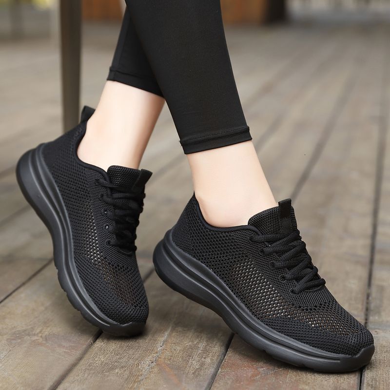Summer Hollow Breathable Casual Sports For Women Soft Casual Shoes Sole Lightweight Running Mesh All Black Office Work Shoes Ddmysaturn