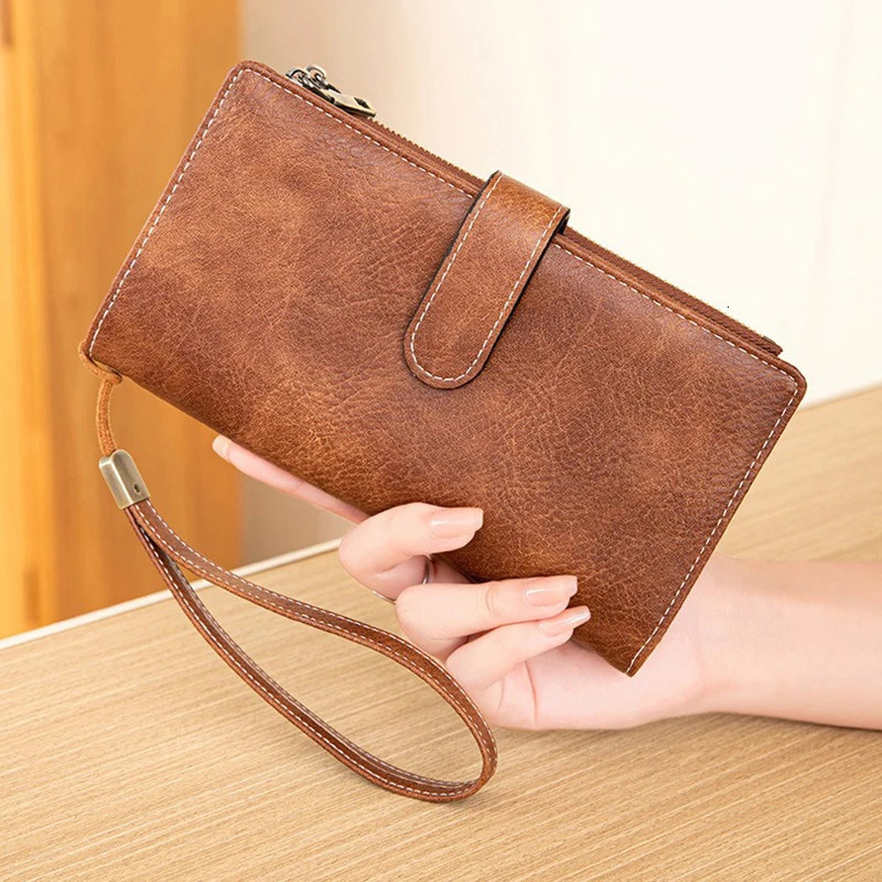 Vintage Womens Long Wallets Large Capacity Trifold Credit Card Holder RFID Blocking Purses for Women Ladies Zipper Pocket Bag 250605