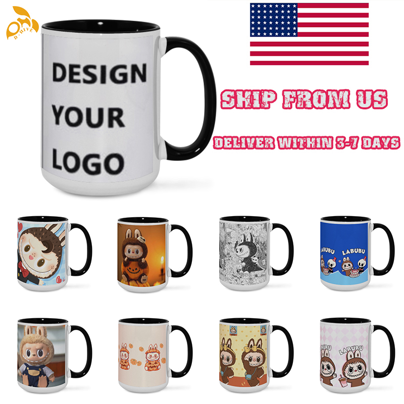 Free Shipping DIY Designer office Letters Mug Flat Bottom Portable Coffee Tea Milk Water Cups black white cute 15oz double color mug