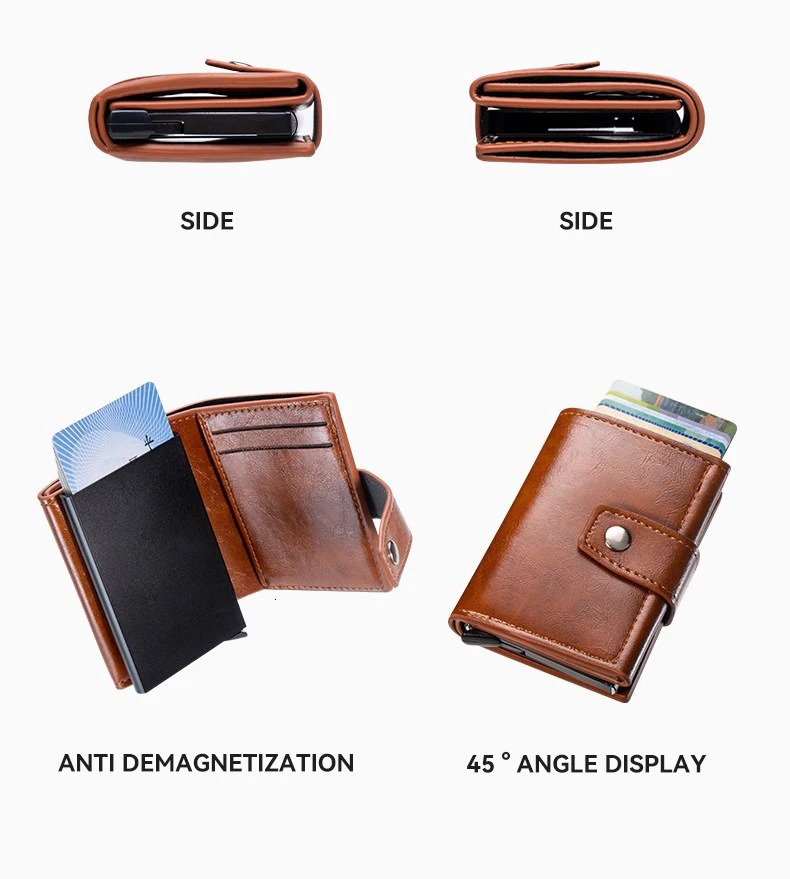 Mens Retro Bank Credit Card Holder Metal Anti Thief Rfid Smart Minimalist Wallet Women PU Leather Black Cash Cardholder 250605