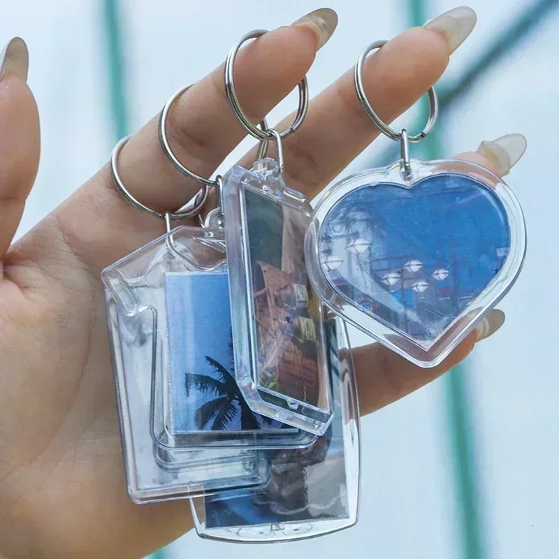 5/50pcs Transparent Rectangle Blank Clear Acrylic Insert Po Picture Frame Keyring Keychain DIY Split Ring Key Chain Gifts 250605