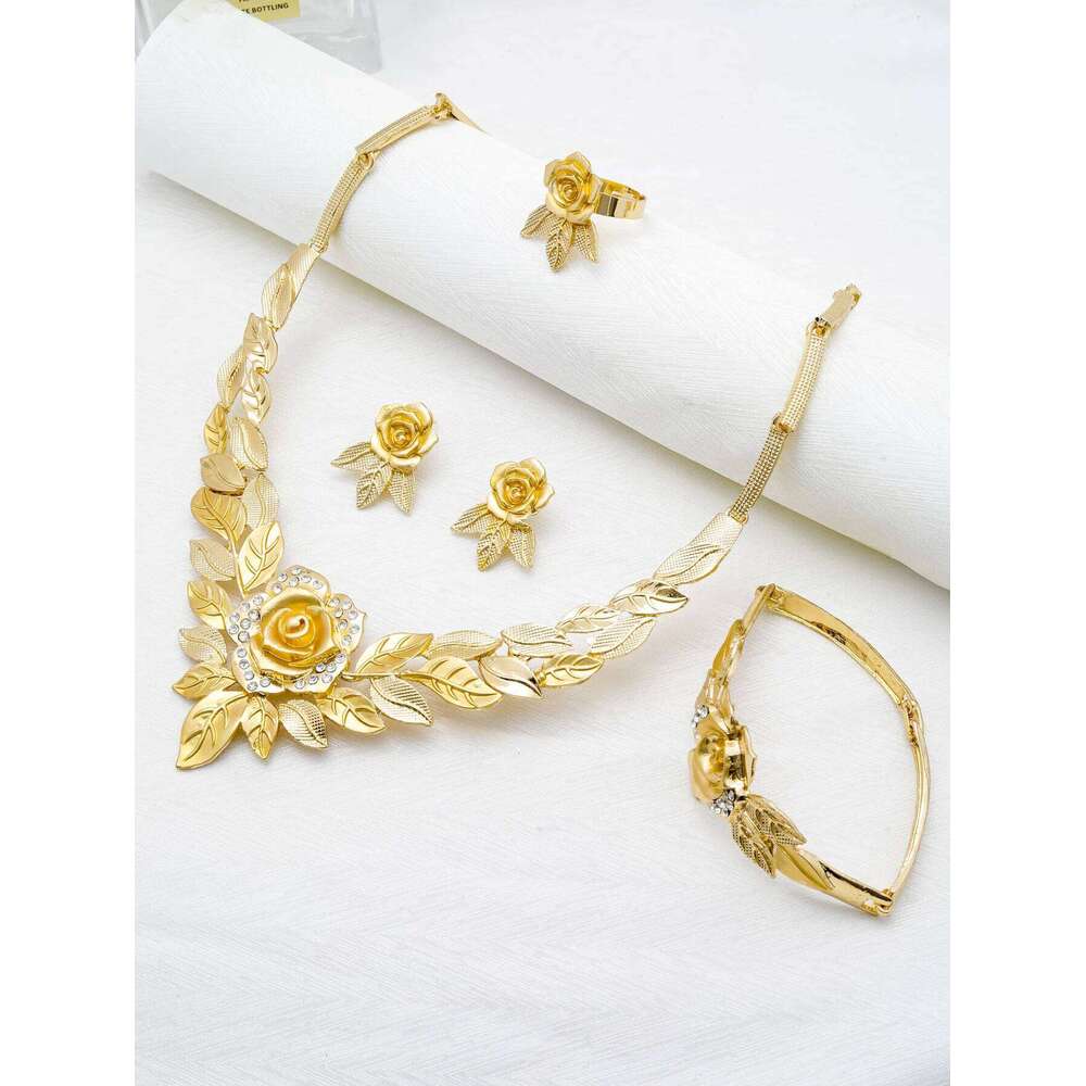 Jewelry For Women Flower Pendant Necklace Gold Plated Fashion Design Earring Bracelet Ring Sets Exquisite Gifts