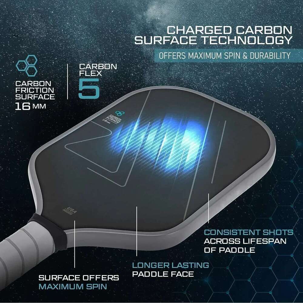 T700 Thermoformed Unibody Raw Carbon Fiber Pickleball Paddle Spin Textured Surface Ergonomic Grip with Foam Edge USAPA Approved