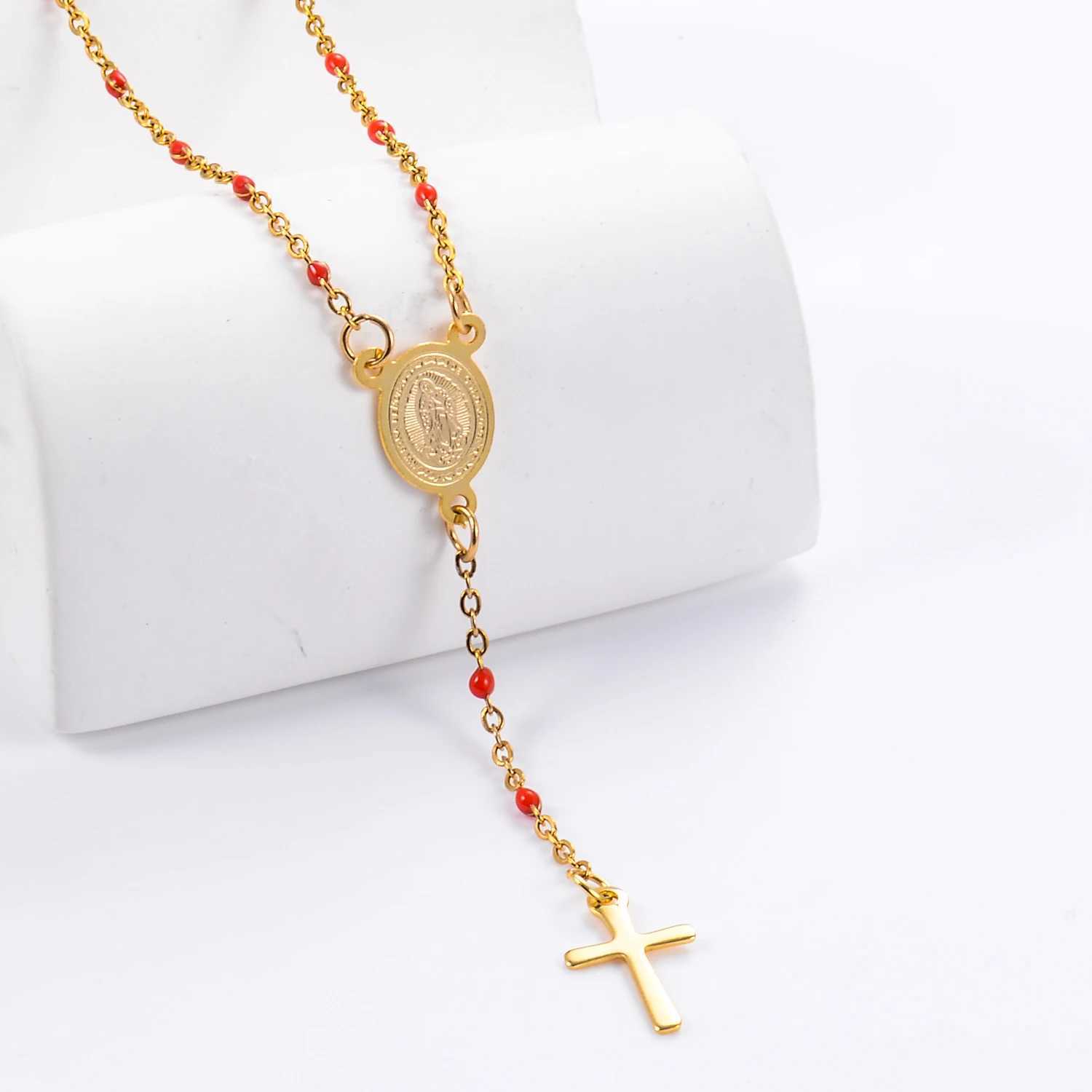 Stainless Steel Rosary Beads Christianity Necklaces Jesus Long Chains For Woman/Man Cross Pendants Christian Jewelry PrayerXJ250604