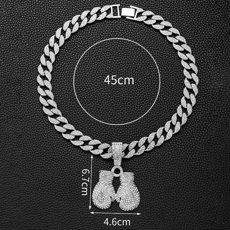 High Quality Hip Hop Style Diamond Boxing Glove Pendants Gold Letter Number Shaped Cuban Chain Necklaces for Men Women Parties