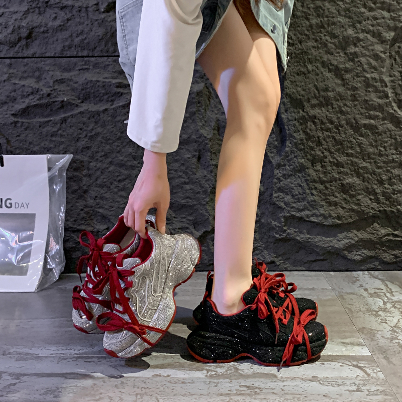 Women Fashion Skate Sneakers Women Thick Soled Shiny Shoes Sequin Increase Height Casual Shoes Designer Non-slip Sneaker Outdoor Luxury Diamond Runnin