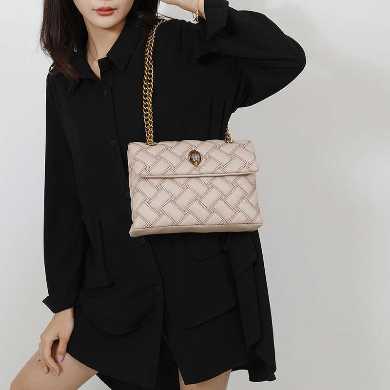 Spring Summer Small Square Color-Block Quilted Chain Eagle Head Women's Light Luxury Shoulder Crossbody Bag
