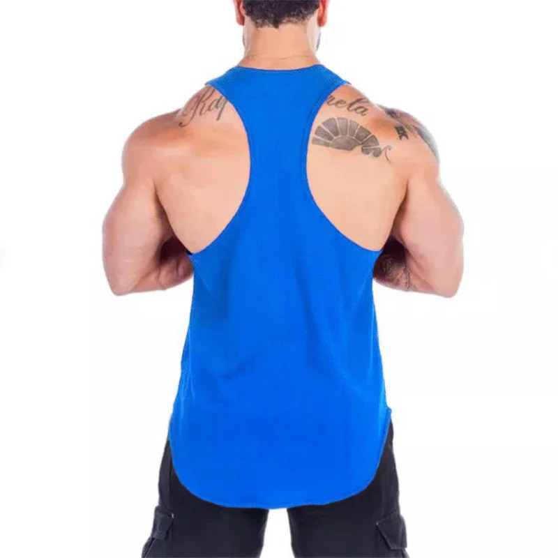 Plain Gym Workout Bodybuilding Sport Vests Men Fitness Muscle Sleeveless Y-back Shirt Summer Mesh Quick Dry Breathable Tank Tops 250605