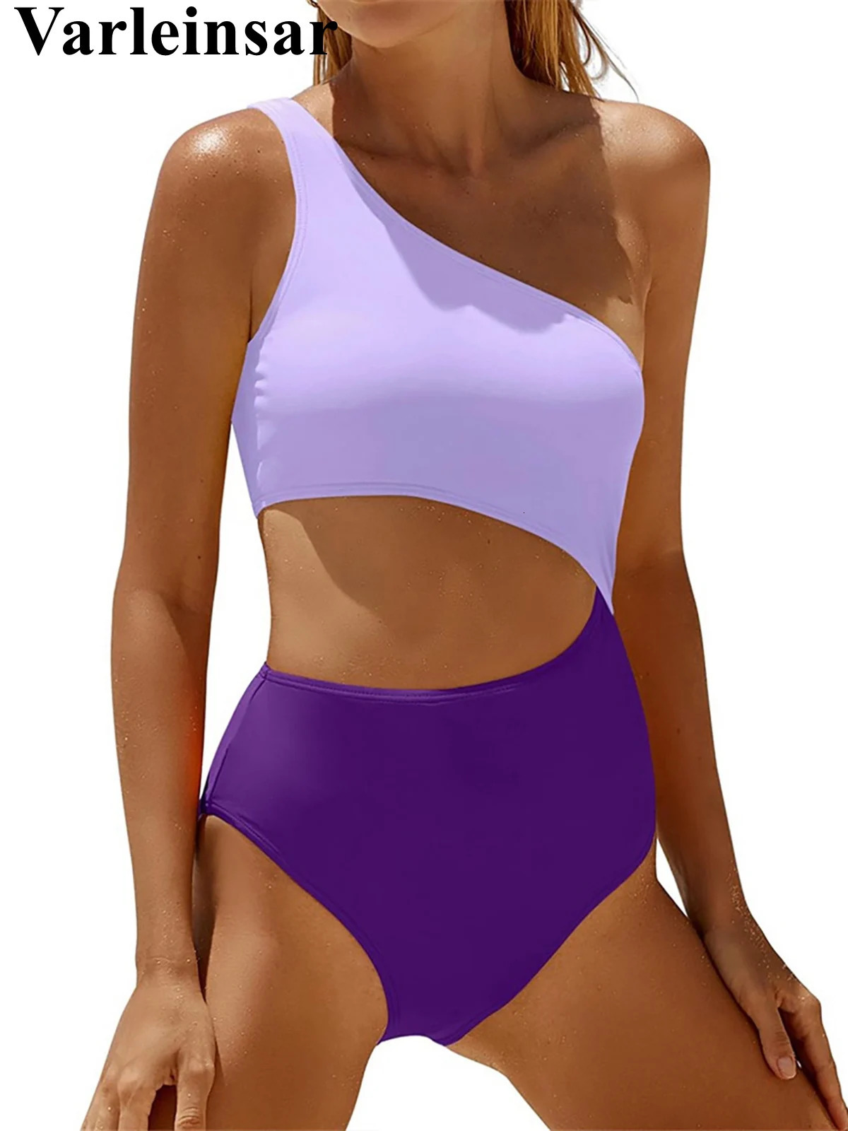 S XXL 11 Colors Cut Out One Shoulder Splicing Piece Swimsuit Women Swimwear Female Padded Bather Bathing Suit Swim V6856 250604