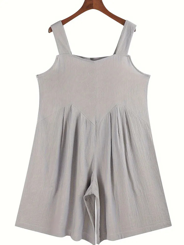 Womens plus Size Casual Woven Jumpsuit Loose Fit High Waist Wide Leg Comfortable Streetwear 250605