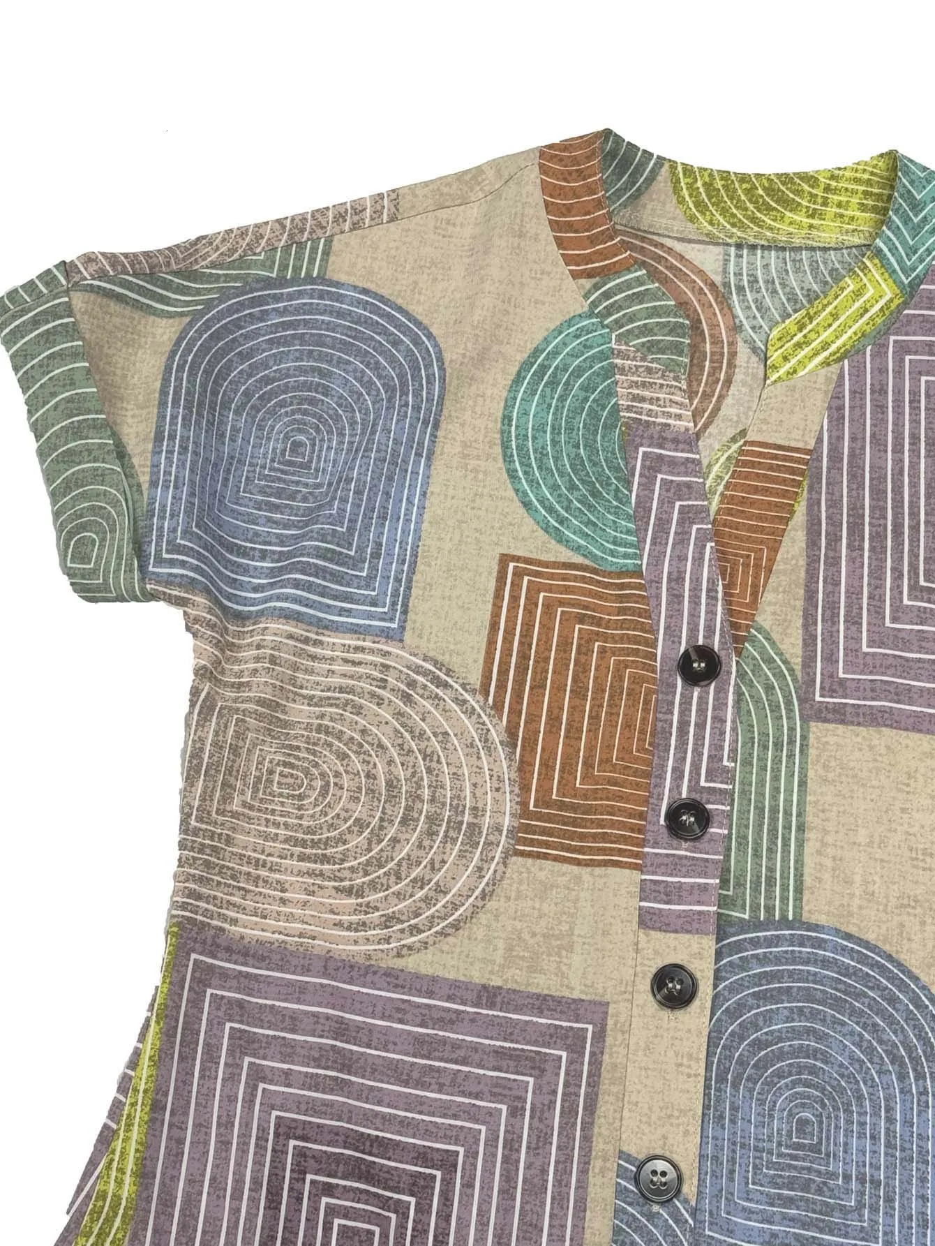 Womens Elegant VNeck ButtonUp Dress Summer Geometric Print Comfortable Fashionable 250604