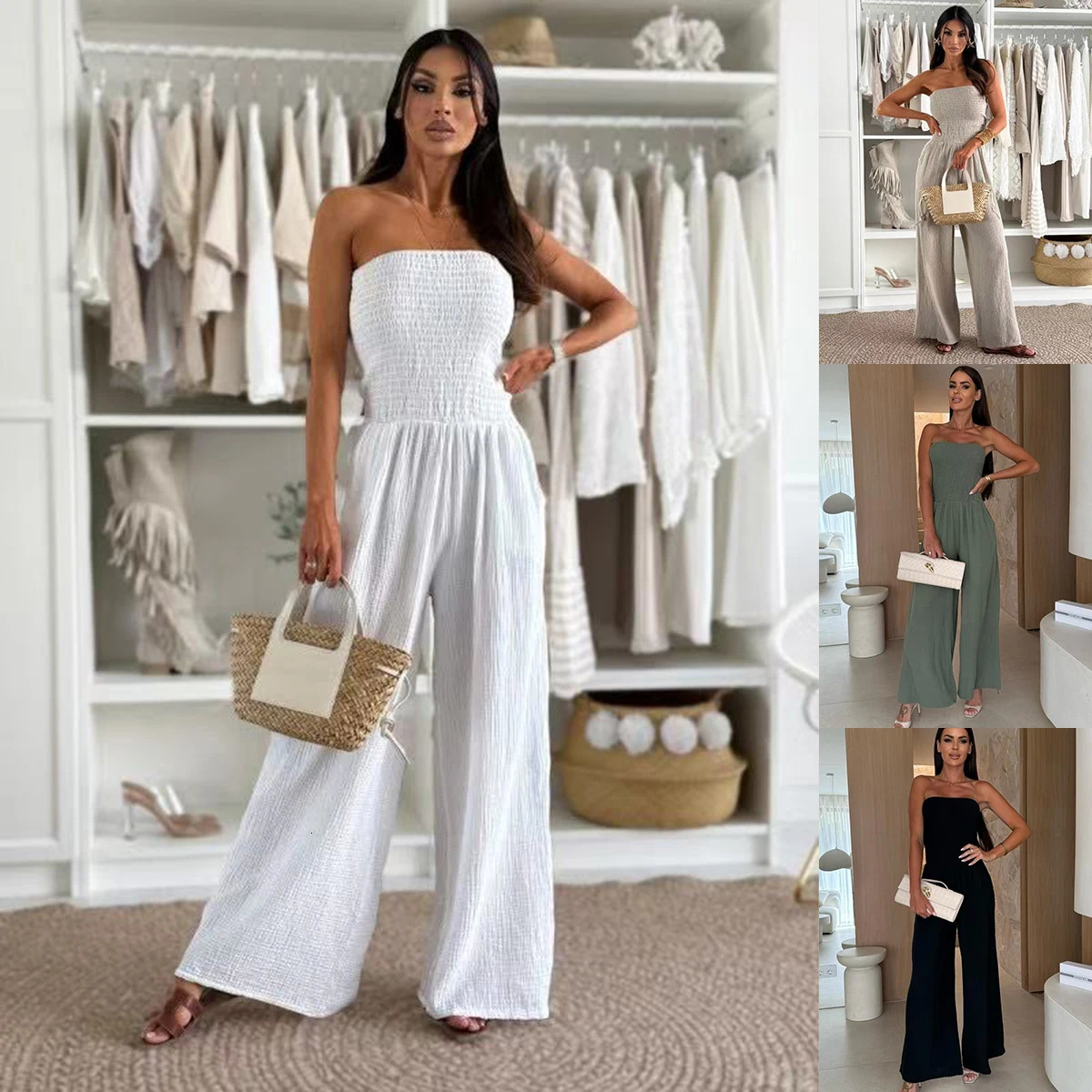 Dress Women Fashion Summer Latest Style Elegant Solid Color Sleeveless Backless Slim Fit Pleated Strapless Jumpsuit for 250604