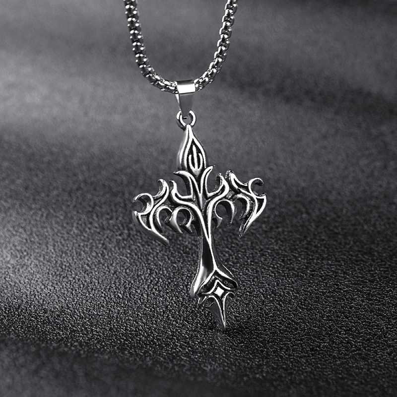 Classic Steel Warrior Mens Cross Amulet Necklace Fashion Flame Christian Simple Trend Mens Womens Pendant Lucky Gift XJ250604