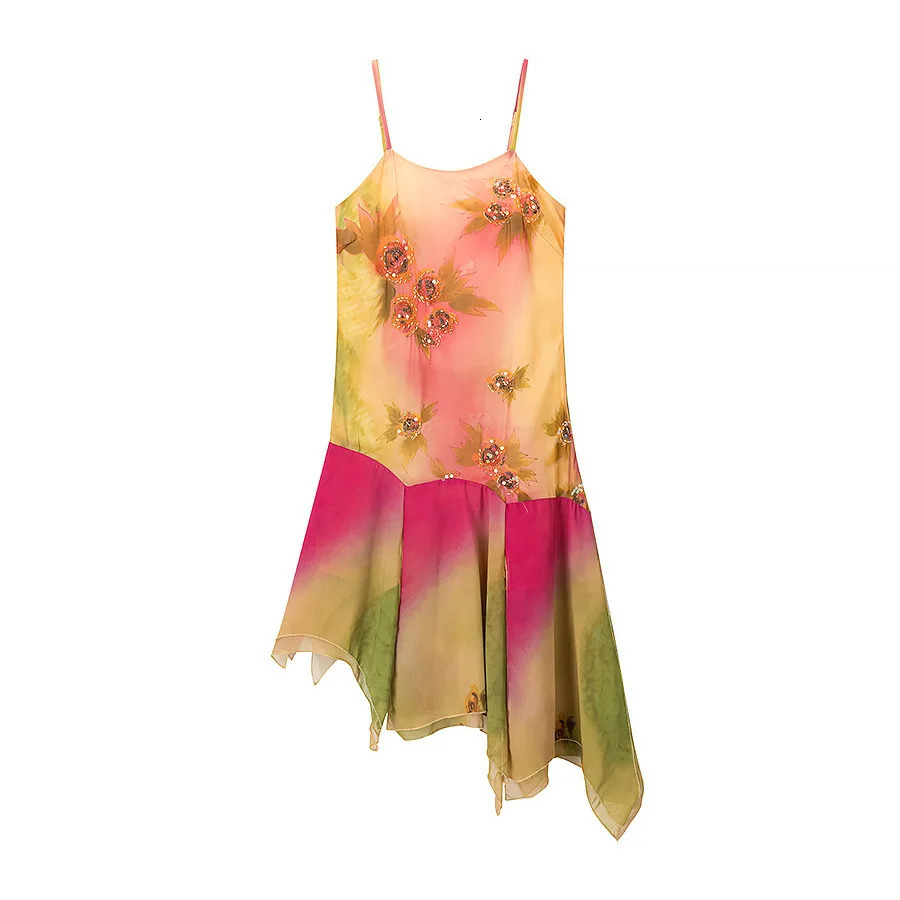 VEITCHE Summer Arrival Women Sexy Printed Ruffled Irregular Long Dress Off Shoulder V Neck Sleeveless Female Dresses 250604
