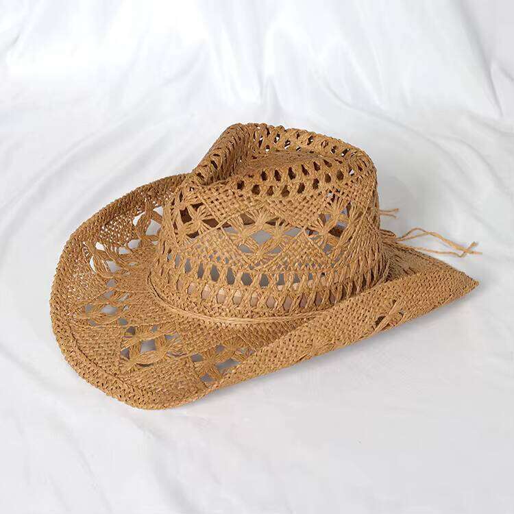 VW2518 Hand-Woven European American Western Cowboy Hat Raffia Straw Summer Sun Protection Hats