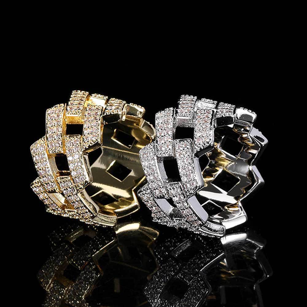Hip hop 14mm diamond Cuban ring real gold plated double row Moissanite trendsetter hiphop mens ring moissanite