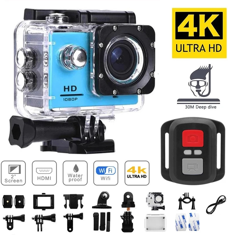 Ultra HD 4K Action Camera 1080P30FPS 20 inch Screen WiFi Remote Control Mini Cameras Waterproof DV Helmet Go Sport Pro 250526