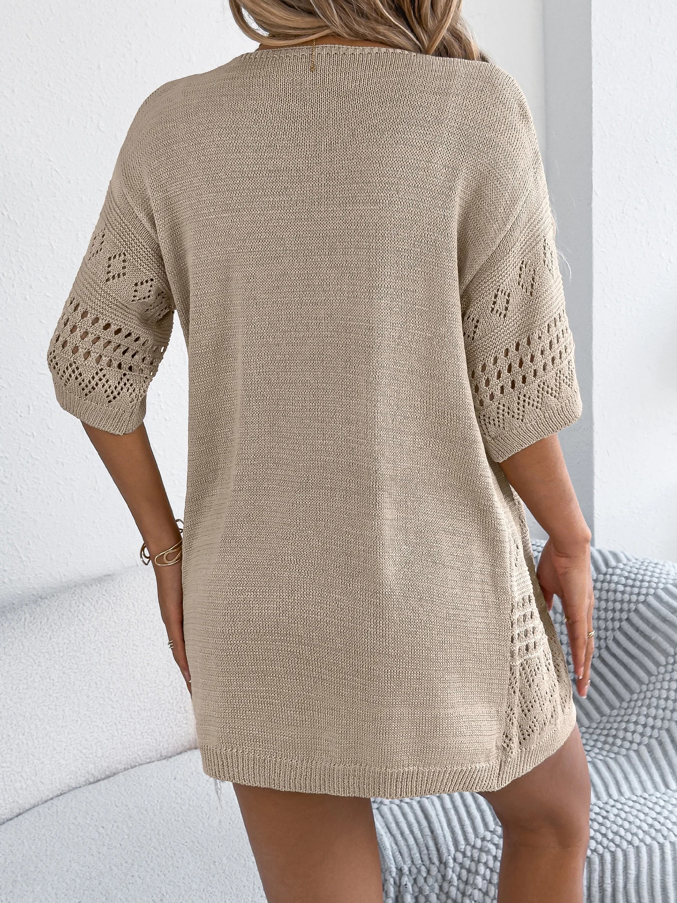 Casual Solid Color Hollow Knitted Cardigan Summer Lightweight Sunscreen Shirt for Women Breathable Outerwear Tops 250530