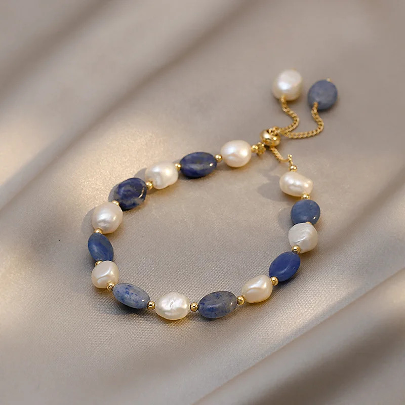 Trendy Blue Jade Stone Baroque Freshwater Pearl 14K Gold Filled Female Charm Bracelet Jewelry For Women Birthday Gifts 250604