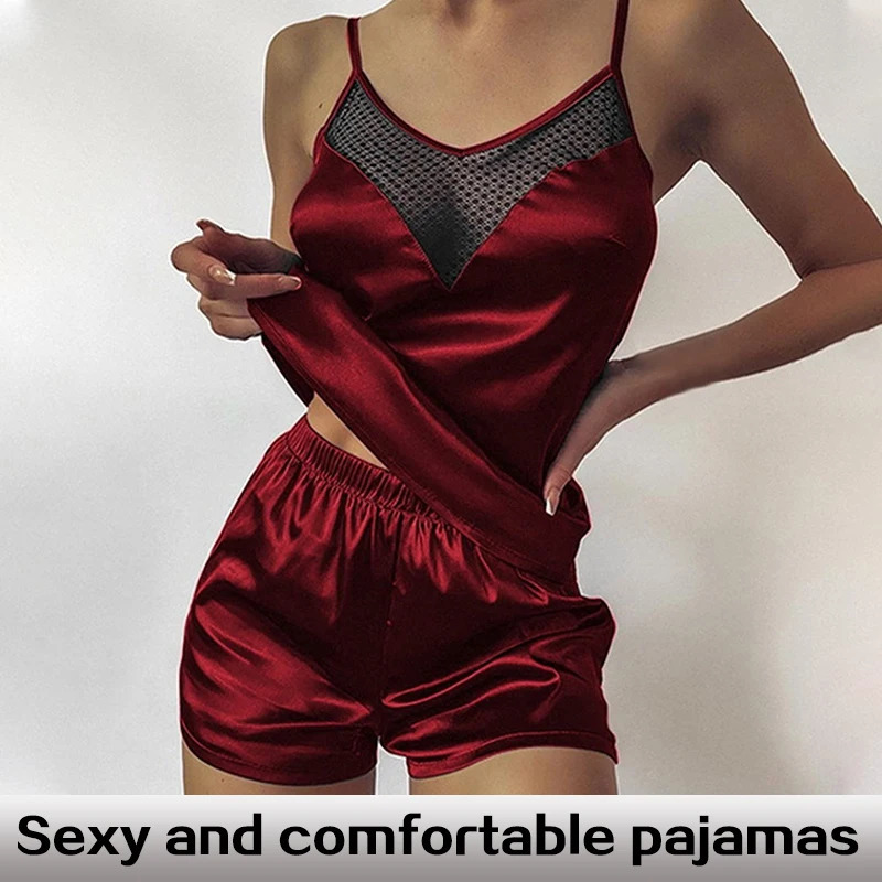 Lace Patchwork Vest Shorts Womens Summer Pajamas Two-Piece Set Lace Sexy Can Be Worn for Casual Wear at Home 250530