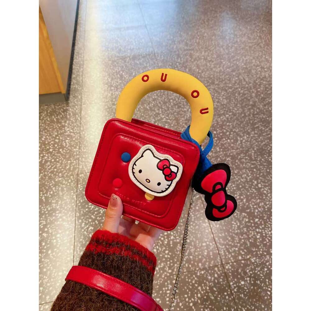 Trendy Ins Style Cartoon Red KT Crossbody Cute Girl Daily Commute Mini Chain Shoulder Bag Adorable