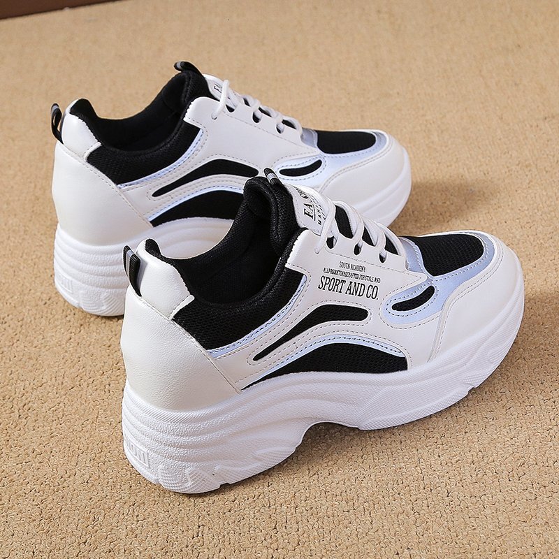 Women S Hidden Heel White Casual Shoes Sneakers Spring Summer Mesh Breathable Casual For Petite Thick Sole Slimming Color Block Dad Shoes Ddmysaturn