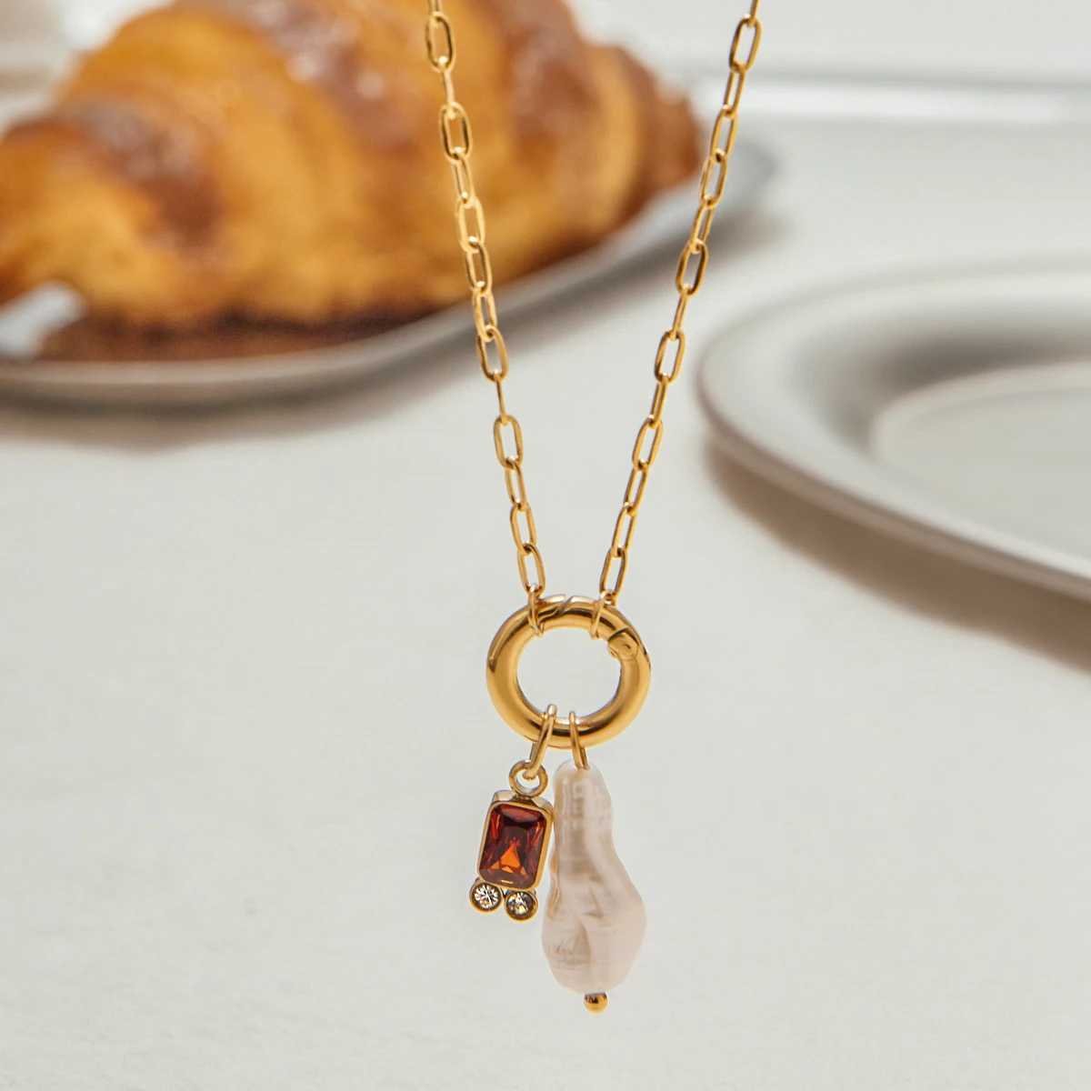 Youthway Natural Pearls And Color Zirconia Pendant Necklace Stainless Steel Jewelry 12 Birthstones Lucky Pendant Necklace Gift XJ250604