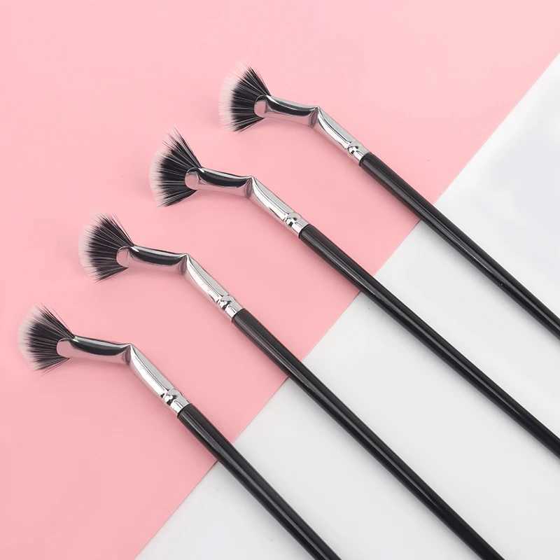 1/2pcs Fan-shaped Eyelash Brush Bent Lash Extension Makeup Brush With Protective Sleeve Mini Highlight Powder Smudge Beauty Tool W250605