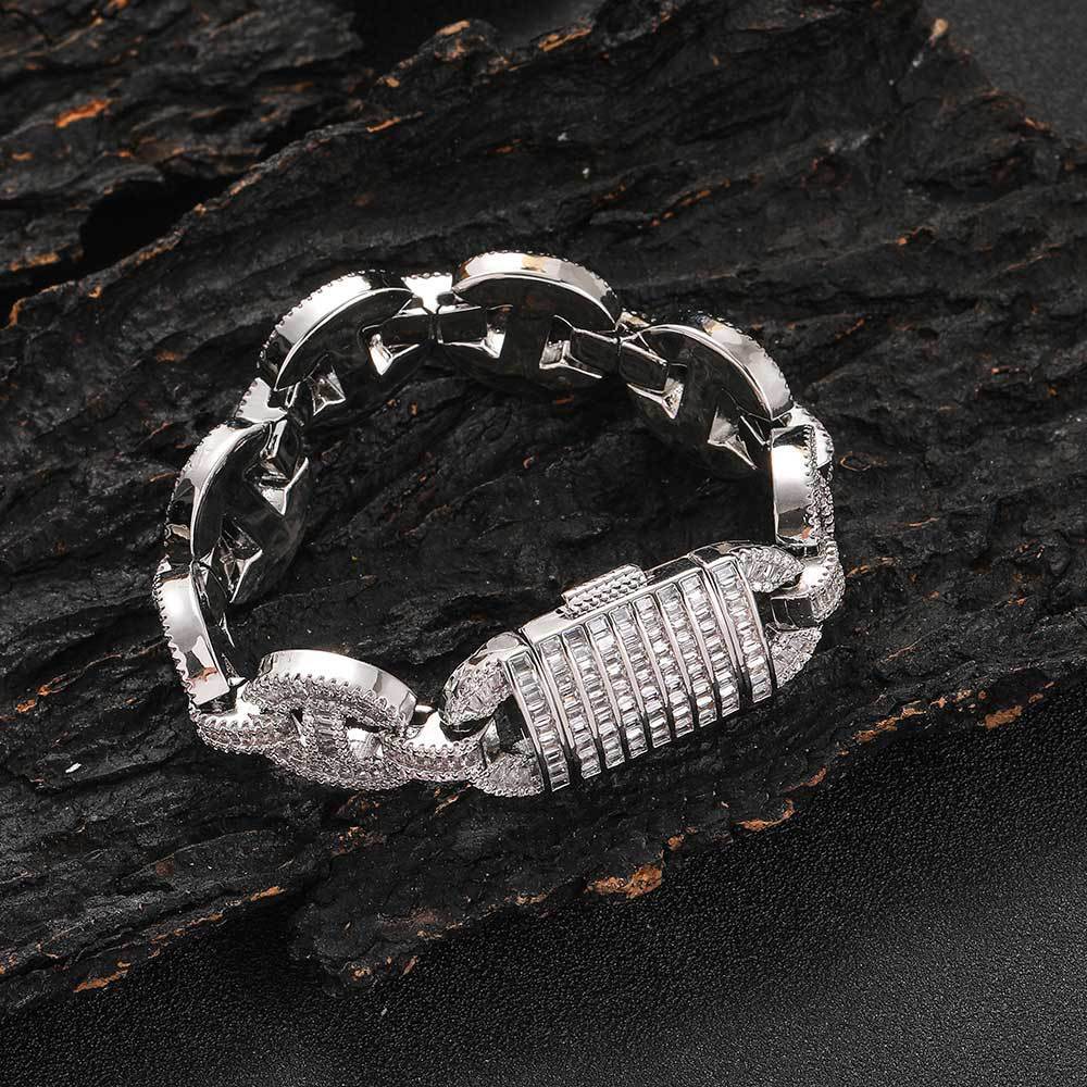 Hip Hop 16mm Flip Cover Buckle Pig Nose Cuban Bracelet Trendy Copper Inlaid Moissanite Mens Bracelet Accessories