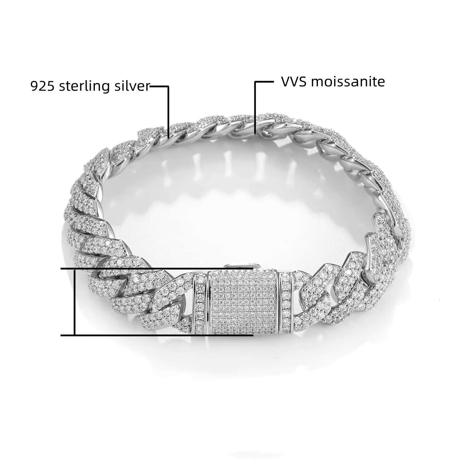 8mm 10mm 12mm 14mm 18mm 20mm Wholesale 925 Sterling Silver VVS Moissanite Cuban Link Chain