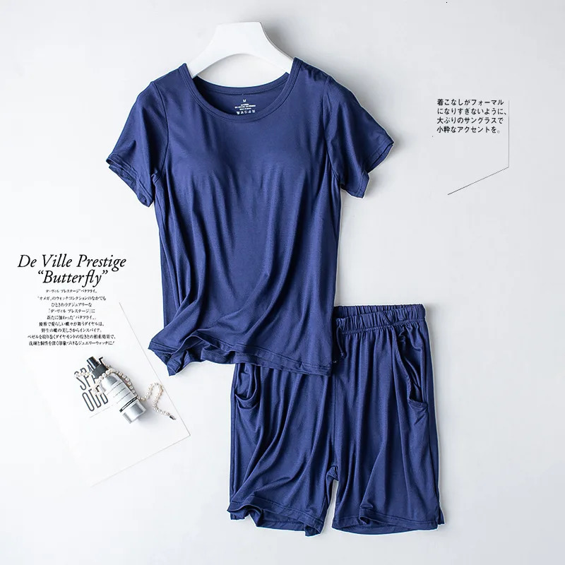 Modal Plus Size Sleepwear Womens Summer Pajamas Two-piece Set with Chest Pad Casual Home Clothes Pajamas Femme Nightwear Suit 250529