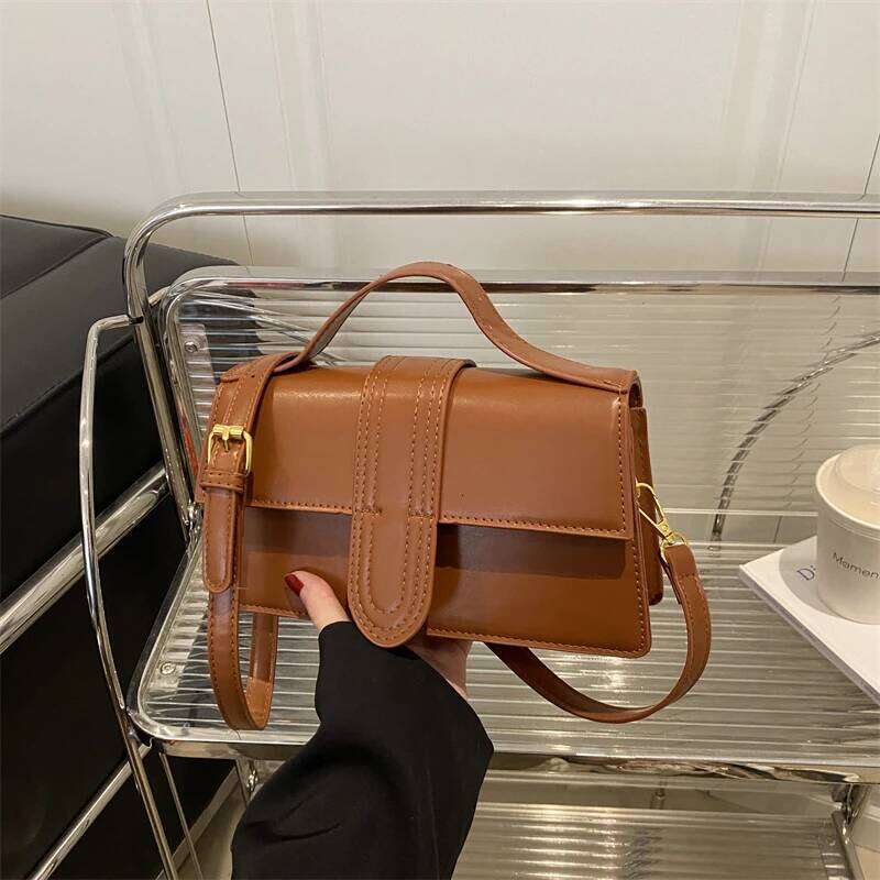 Stylish Ladys Leather Shoulder Tote - Designer Cross Body Purse Golden Trim Details