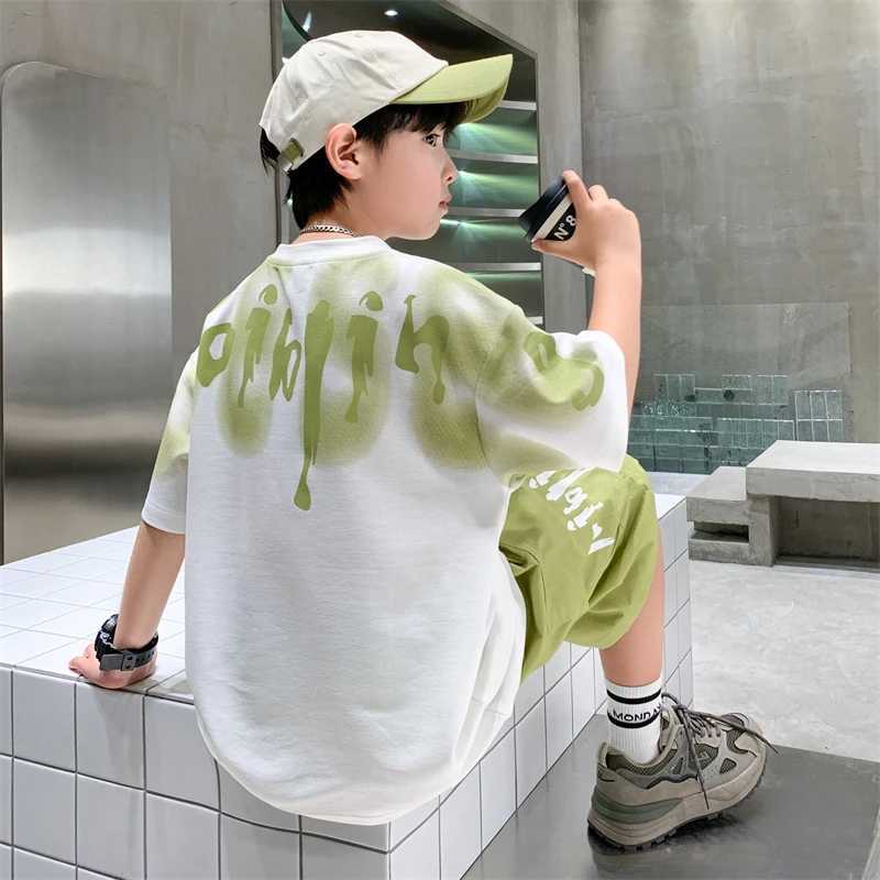 Stylish Tween Boys Clothes Set Summer Kids Sport Short Sleeve T-shirt Shorts 2 Pieces Suit Teens Child Outfit with Letter Print R250605