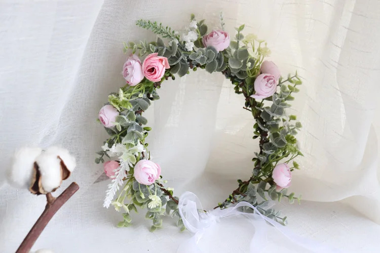 Camellia Flowers Wreath Crown Festival Headband Women Hair Accessories Headdress Girl Floral Garland Wedding Floral Headwear 250530