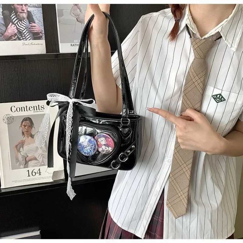 HAEX Ahetic Women Handbags Heart Shaped Transparent Underarm Shoulder Bags Ribb Lace Small Capacity Crossbody Ita Bolso XJ250605