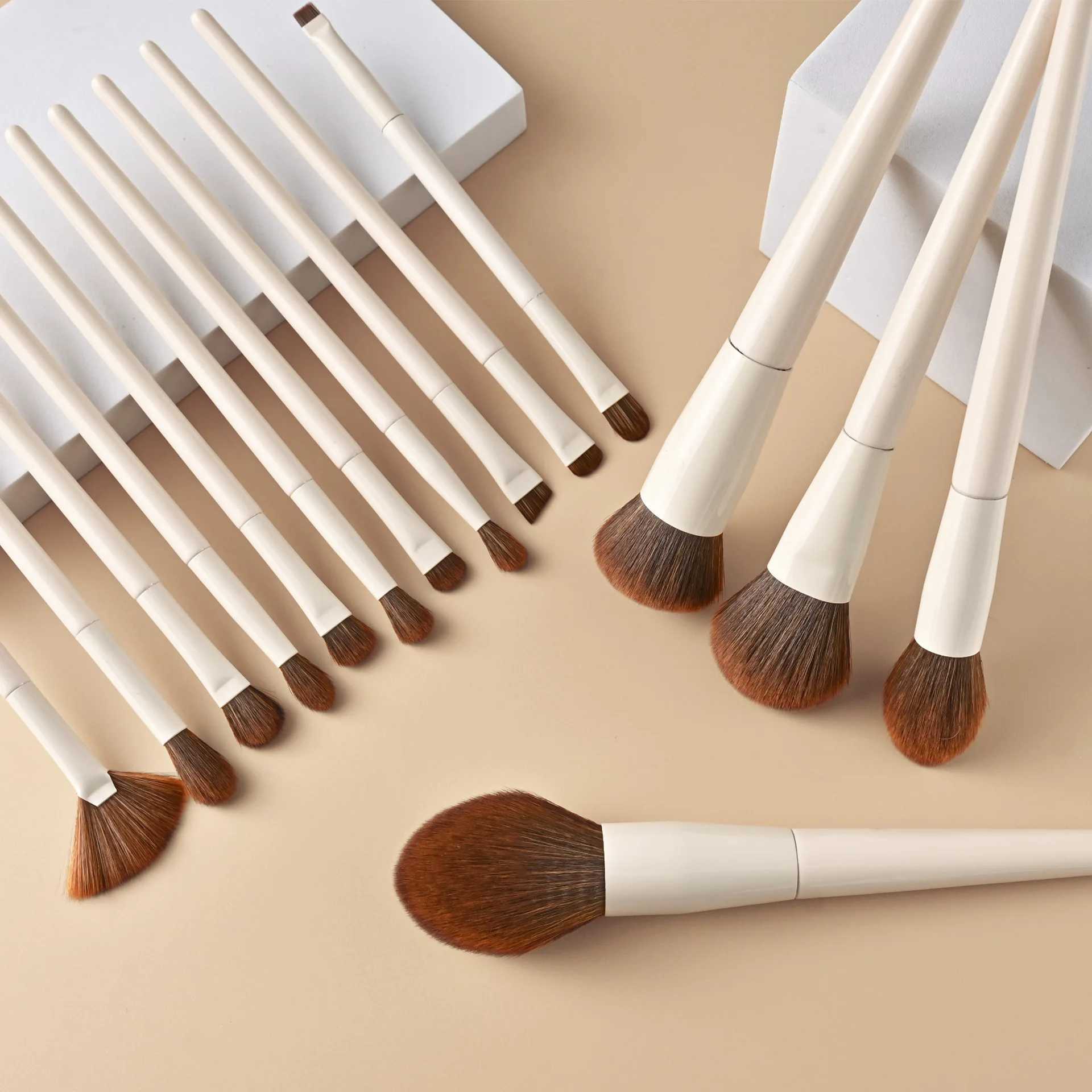 15pcs Makeup Brushes Custom White Color Brown Hair Makeup Brush Set Private Label Pro Beauty Tools Wholesale 5set/lot W250605