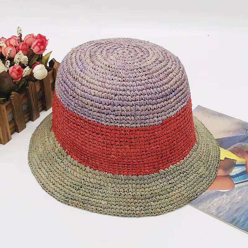 Foldable Wide Brim Colorful Crochet Raffia Outdoor Sun Visor Summer for Women Girls Beach Straw Hat