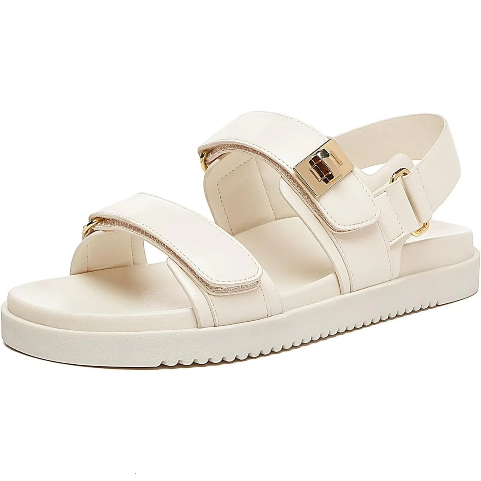 Womens Flat Sandals Comfort Adjustable Double Strap Slip on Leather Footbed shoes for women 250605