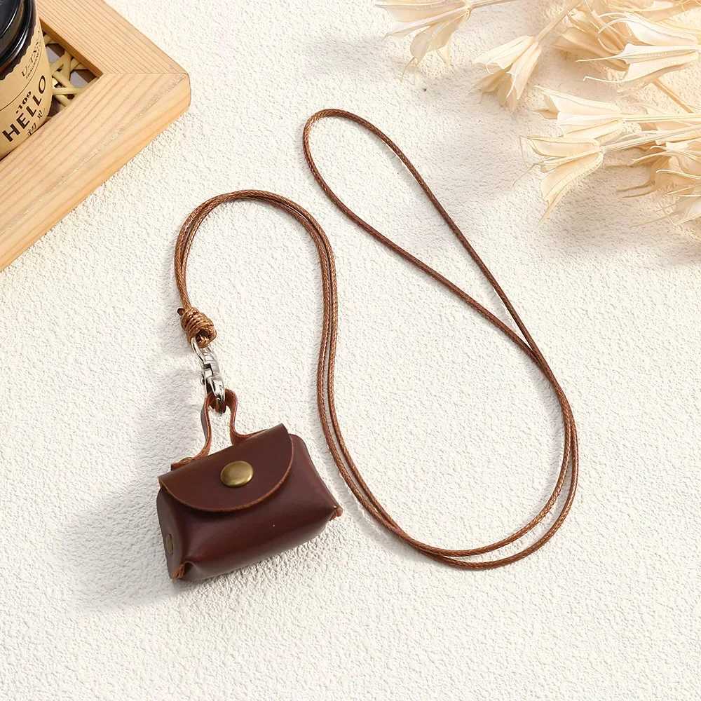 LATS Retro Cute Small Leather Bag Long Necklace for Women Fashion Sweater Chain Neck Hanging Jewelry Versatile Accessory Gift XJ250604